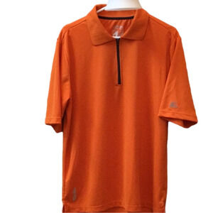 𝅺ZEROXPOSUR polo style shirt with zipper, orange with blue zipper. Size large